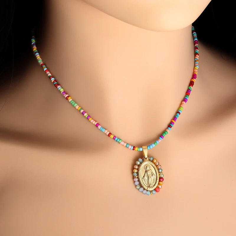 Catholic Mary Pendant Beaded Necklace – Women's Fashion Jewelry