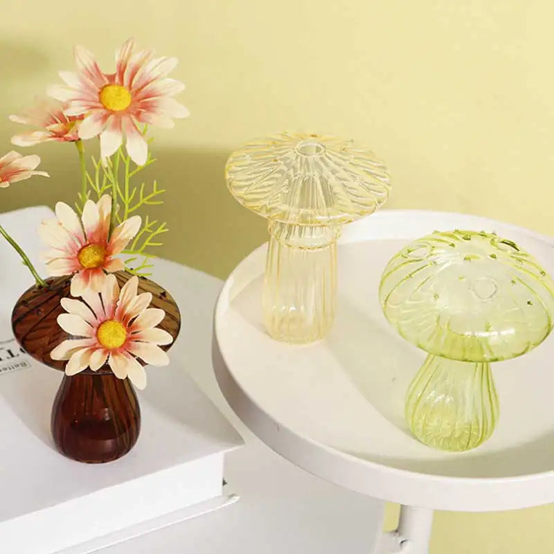 Colorful Mushroom Glass Vase – Creative Hydroponic Decor