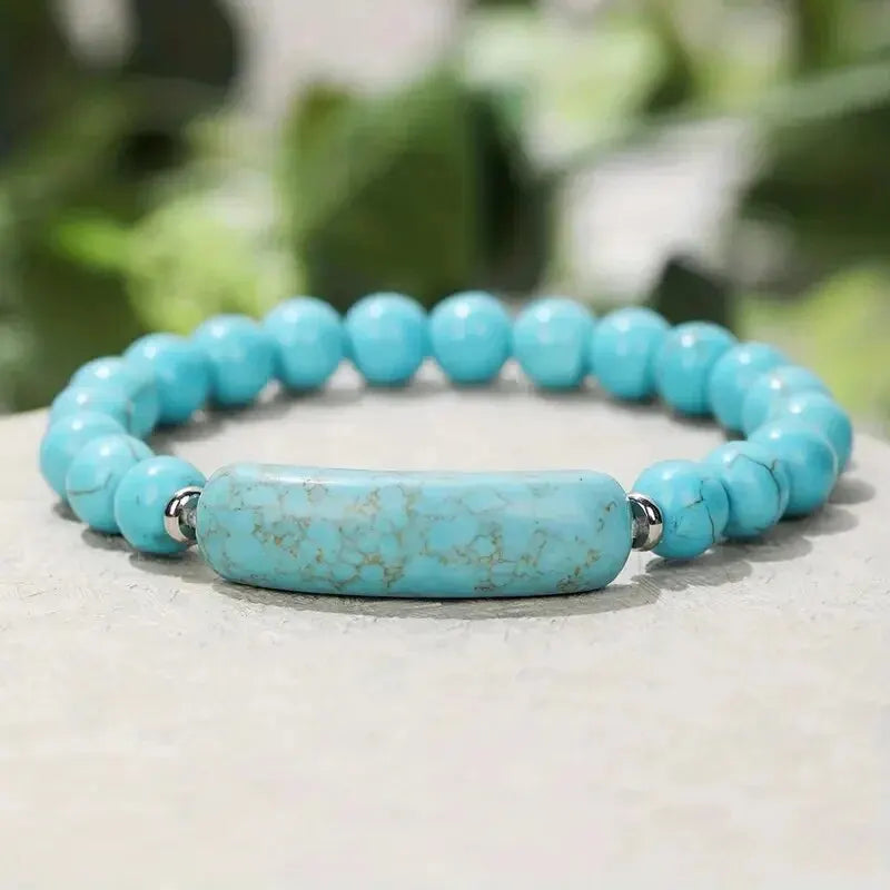 Natural Turquoise & Malachite Healing Bracelet – Handmade Gemstone Energy Jewelry
