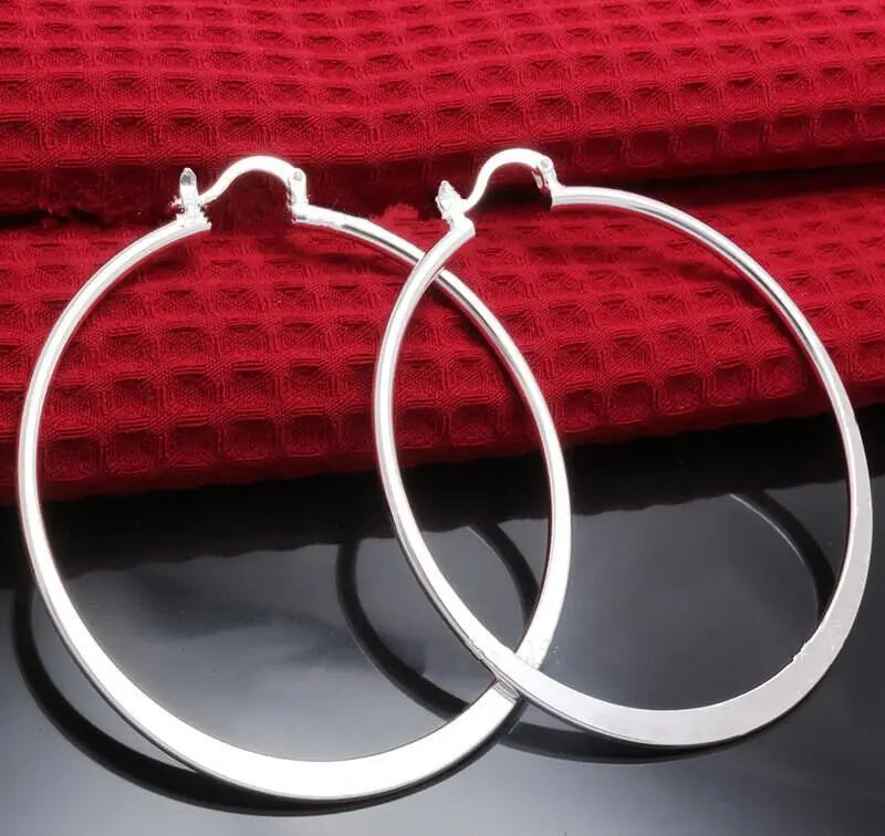 New Trendy 925 Sterling Silver Simple Fashion 3.5cm/5cm Circle Round Hoop Earring for Woman Fine Jewelry