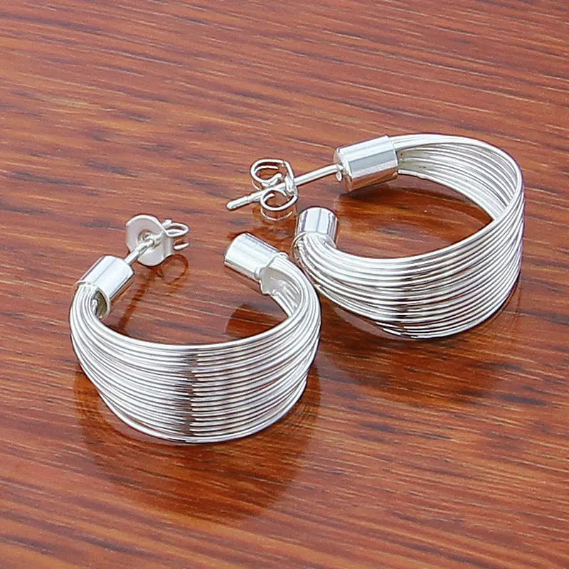 New Trendy 925 Sterling Silver Simple Fashion 3.5cm/5cm Circle Round Hoop Earring for Woman Fine Jewelry