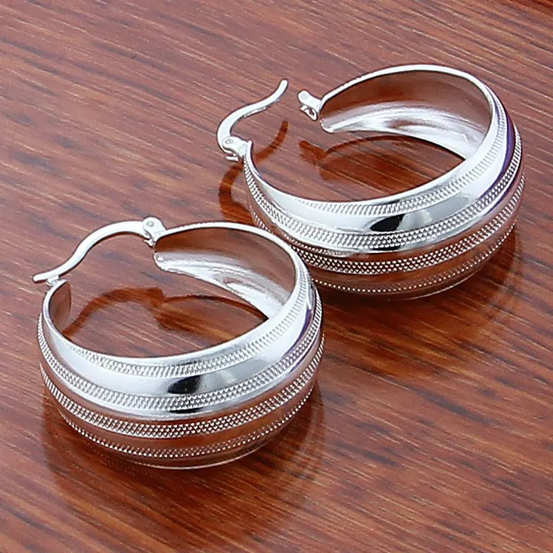 New Trendy 925 Sterling Silver Simple Fashion 3.5cm/5cm Circle Round Hoop Earring for Woman Fine Jewelry
