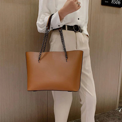 Fashionable PU Leather Shoulder Bag with Chains: Large Capacity Tote for Women
