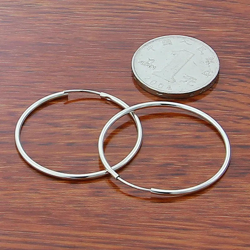 New Trendy 925 Sterling Silver Simple Fashion 3.5cm/5cm Circle Round Hoop Earring for Woman Fine Jewelry