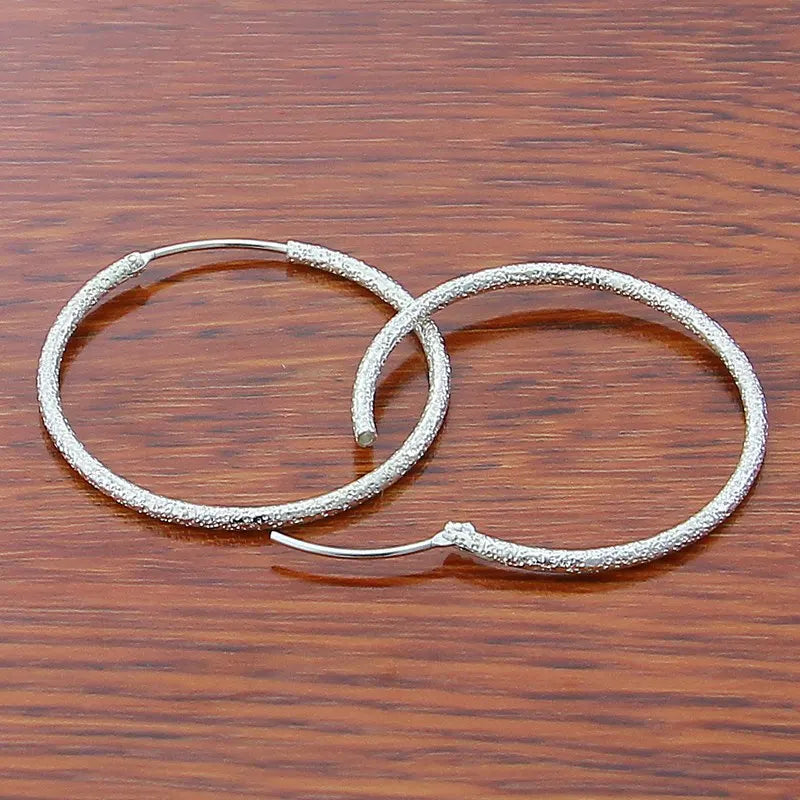 New Trendy 925 Sterling Silver Simple Fashion 3.5cm/5cm Circle Round Hoop Earring for Woman Fine Jewelry