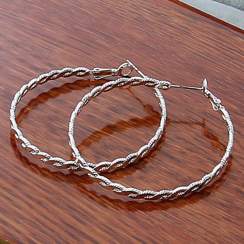 New Trendy 925 Sterling Silver Simple Fashion 3.5cm/5cm Circle Round Hoop Earring for Woman Fine Jewelry