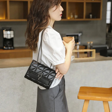 Chic Leather Crossbody Bag with Chain Strap for Women