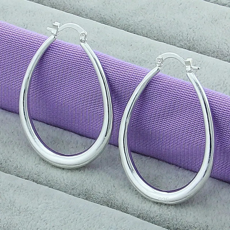 New Trendy 925 Sterling Silver Simple Fashion 3.5cm/5cm Circle Round Hoop Earring for Woman Fine Jewelry