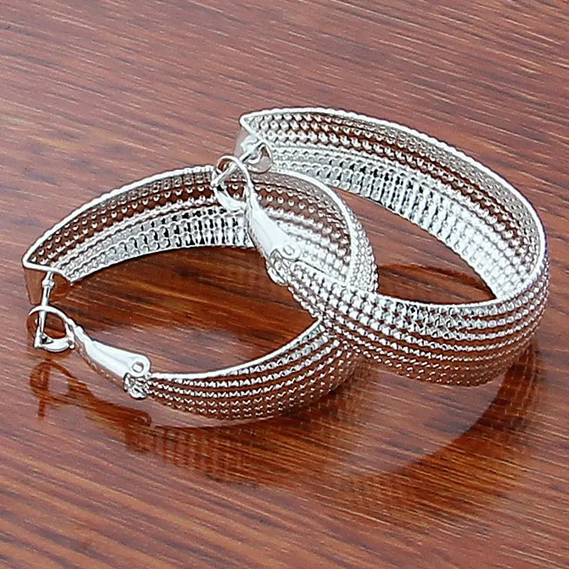 New Trendy 925 Sterling Silver Simple Fashion 3.5cm/5cm Circle Round Hoop Earring for Woman Fine Jewelry