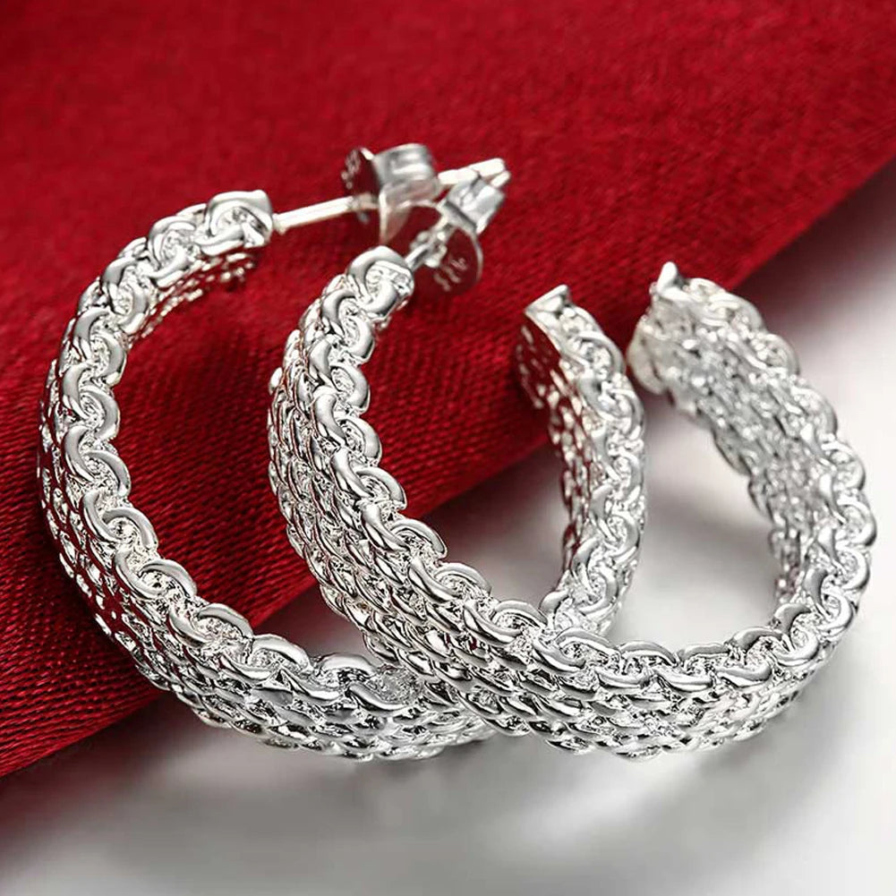 New Trendy 925 Sterling Silver Simple Fashion 3.5cm/5cm Circle Round Hoop Earring for Woman Fine Jewelry