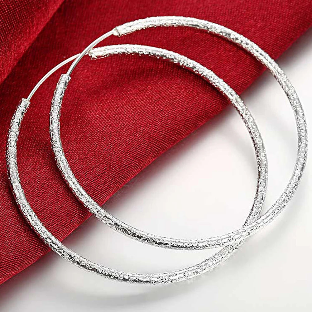 New Trendy 925 Sterling Silver Simple Fashion 3.5cm/5cm Circle Round Hoop Earring for Woman Fine Jewelry
