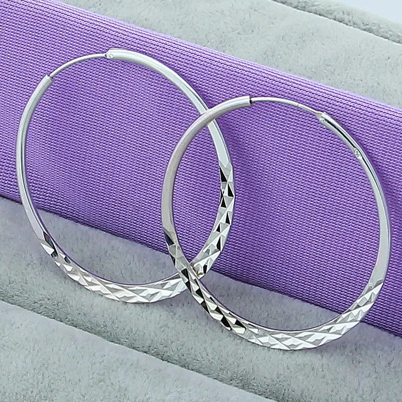 New Trendy 925 Sterling Silver Simple Fashion 3.5cm/5cm Circle Round Hoop Earring for Woman Fine Jewelry