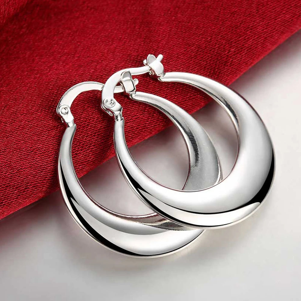 New Trendy 925 Sterling Silver Simple Fashion 3.5cm/5cm Circle Round Hoop Earring for Woman Fine Jewelry