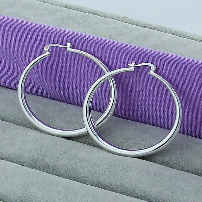 New Trendy 925 Sterling Silver Simple Fashion 3.5cm/5cm Circle Round Hoop Earring for Woman Fine Jewelry