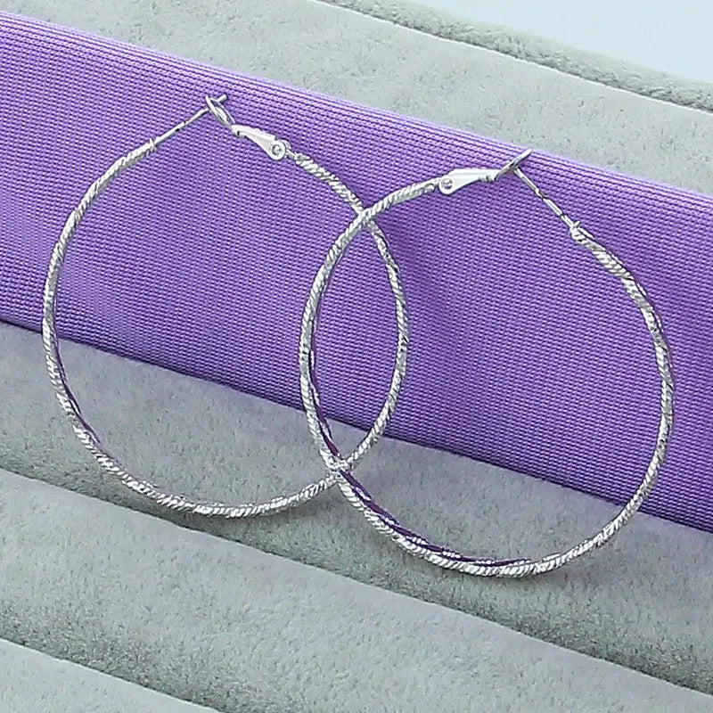 New Trendy 925 Sterling Silver Simple Fashion 3.5cm/5cm Circle Round Hoop Earring for Woman Fine Jewelry