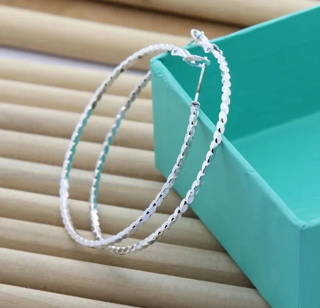 New Trendy 925 Sterling Silver Simple Fashion 3.5cm/5cm Circle Round Hoop Earring for Woman Fine Jewelry