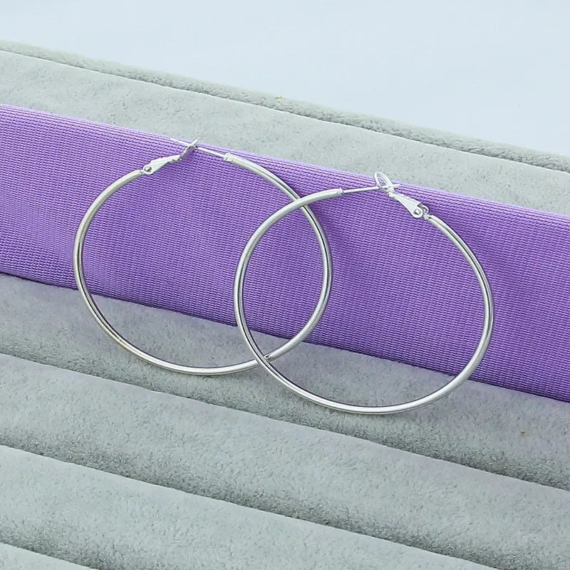 New Trendy 925 Sterling Silver Simple Fashion 3.5cm/5cm Circle Round Hoop Earring for Woman Fine Jewelry