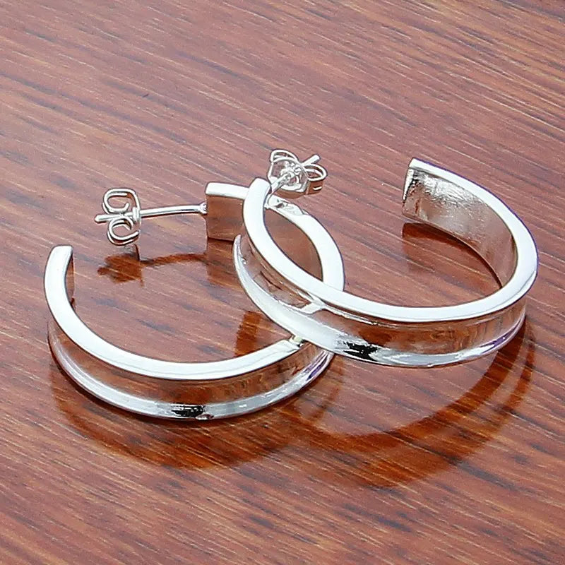 New Trendy 925 Sterling Silver Simple Fashion 3.5cm/5cm Circle Round Hoop Earring for Woman Fine Jewelry