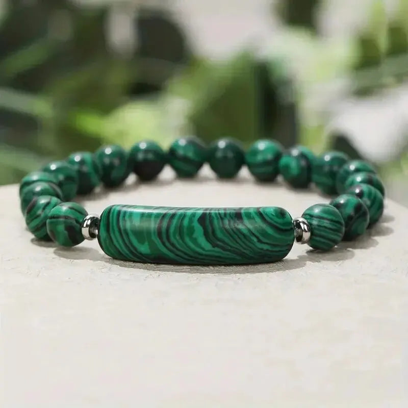 Natural Turquoise & Malachite Healing Bracelet – Handmade Gemstone Energy Jewelry