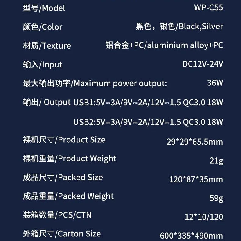 WEKOME Mini 36W Car Charger Super Fast QC3.0 Dual Port Car Charging