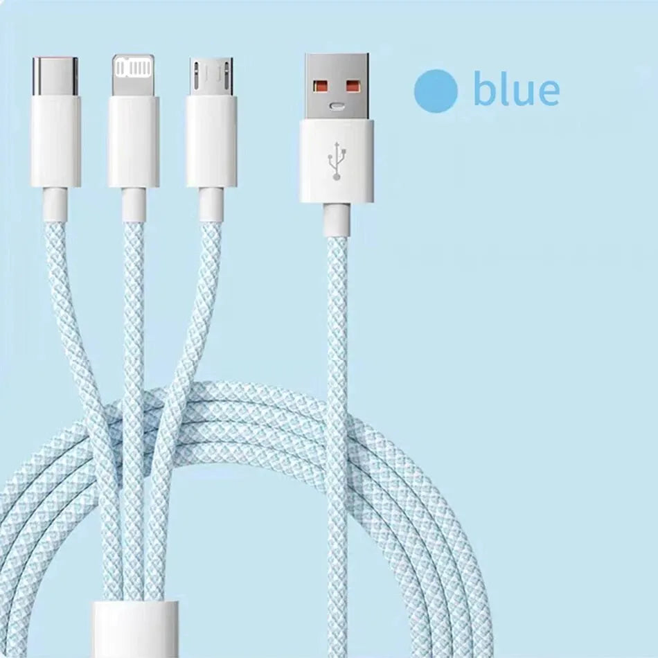 6A 3-in-1 USB-C Fast Charging Cable – 66W Super Charger for Huawei, Xiaomi, Samsung, OPPO, iPhone