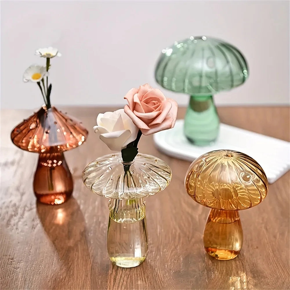 Colorful Mushroom Glass Vase – Nordic Style Room Decor