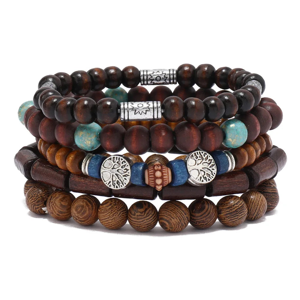 Bohemian Wood Bead & Cactus Charm Bracelets – Hamsa, Butterfly Designs for Men & Women