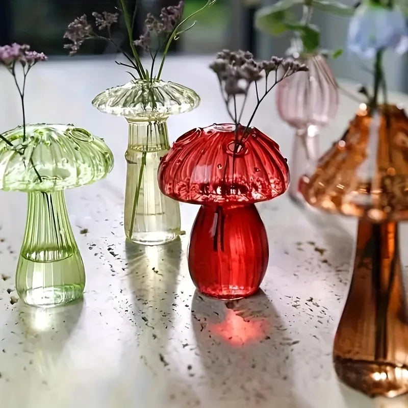 Colorful Mushroom Glass Vase – Nordic Style Room Decor