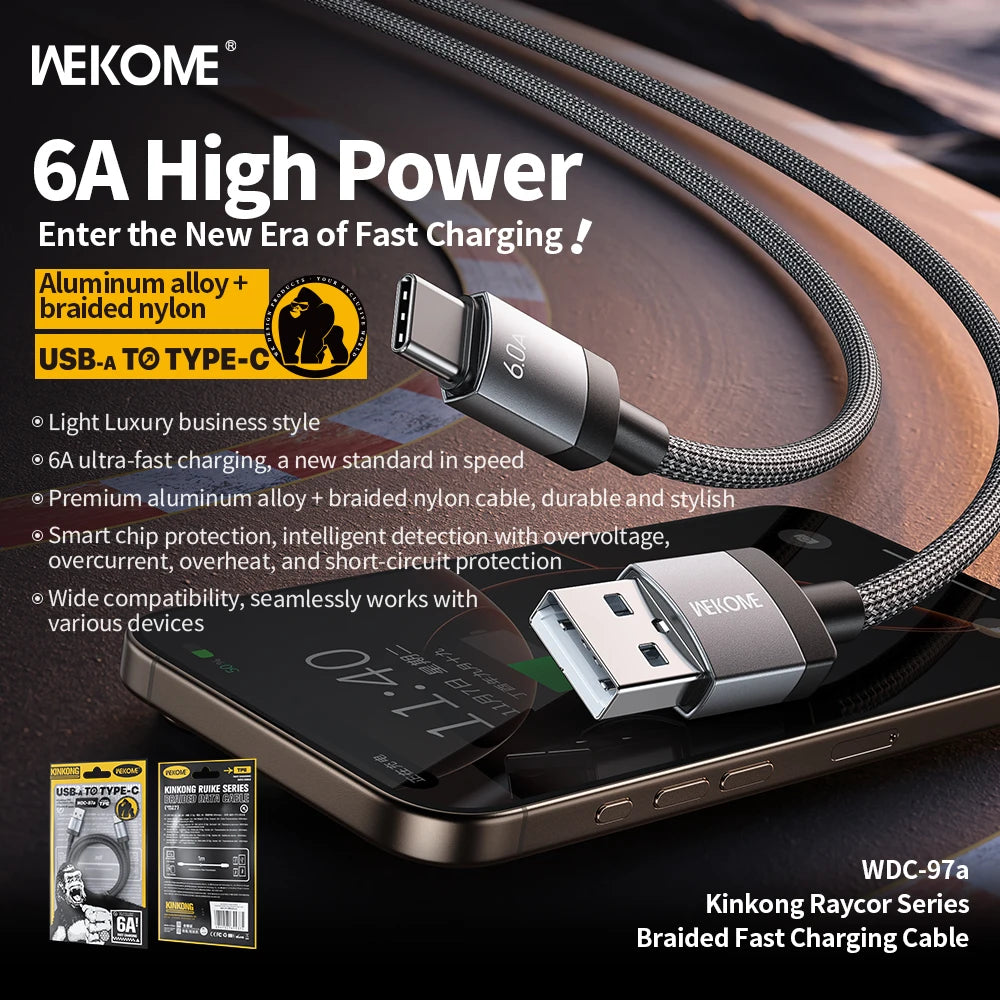 WEKOME 6A 60W Braided Fast Charging Cable – Universal Type-C & Micro USB