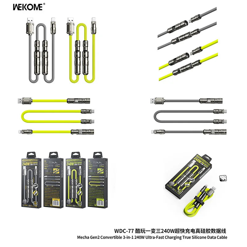 WEKOME 240W 6-in-1 Fast Charging Data Cable – Universal Multi Connector Mecha Design