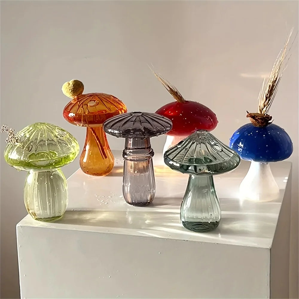 Colorful Mushroom Glass Vase – Nordic Style Room Decor