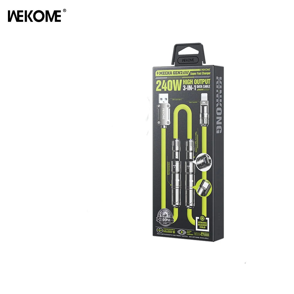 WEKOME 240W 6-in-1 Fast Charging Data Cable – Universal Multi Connector Mecha Design