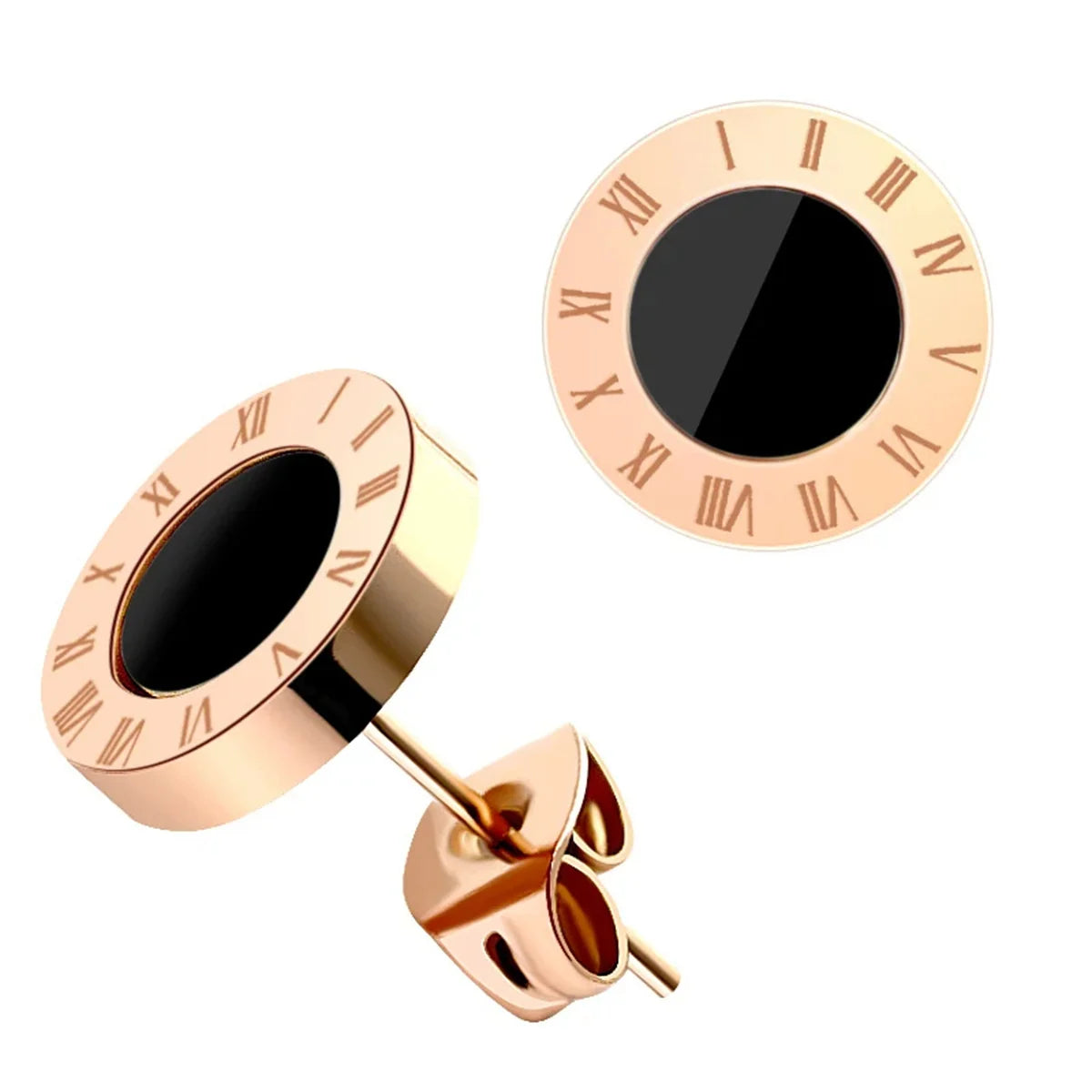 Unisex Roman Numeral Studs - Stainless Steel Acrylic Crystal Earrings