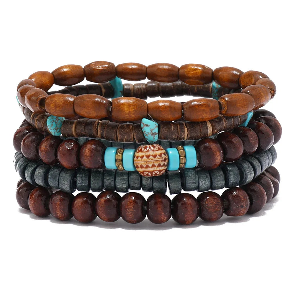 Bohemian Wood Bead & Cactus Charm Bracelets – Hamsa, Butterfly Designs for Men & Women