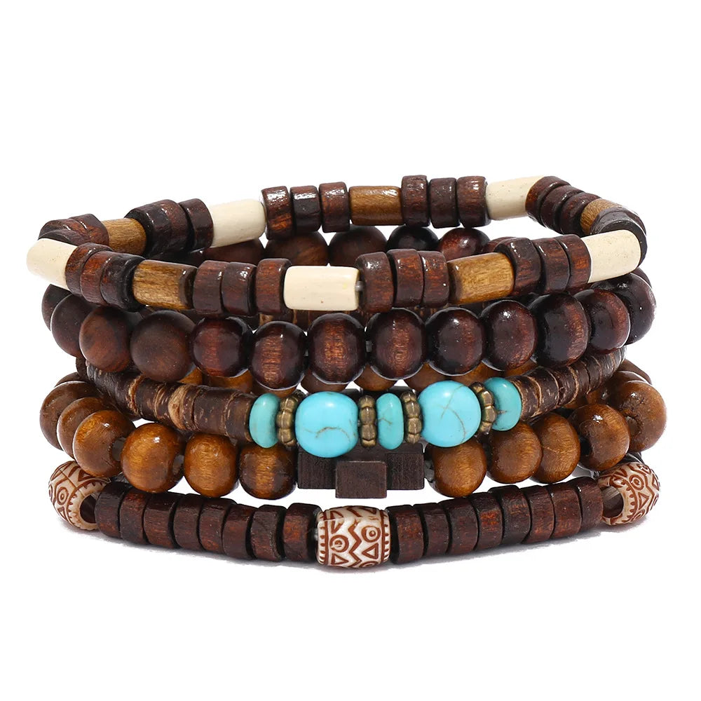 Bohemian Wood Bead & Cactus Charm Bracelets – Hamsa, Butterfly Designs for Men & Women