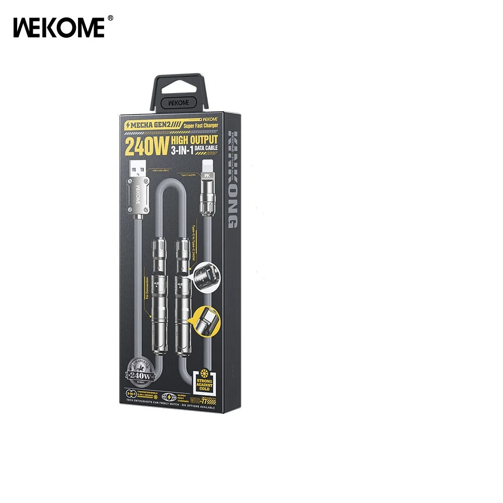 WEKOME 240W 6-in-1 Fast Charging Data Cable – Universal Multi Connector Mecha Design