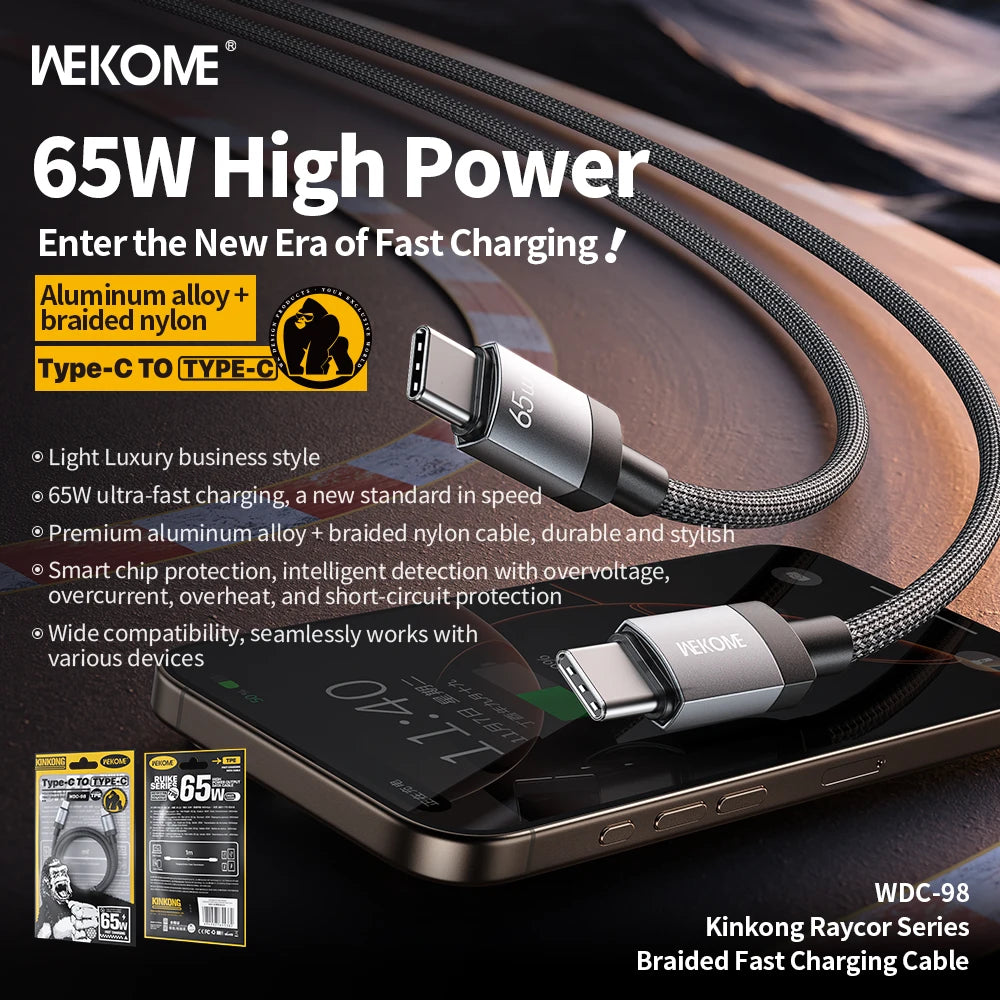WEKOME 6A 60W Braided Fast Charging Cable – Universal Type-C & Micro USB