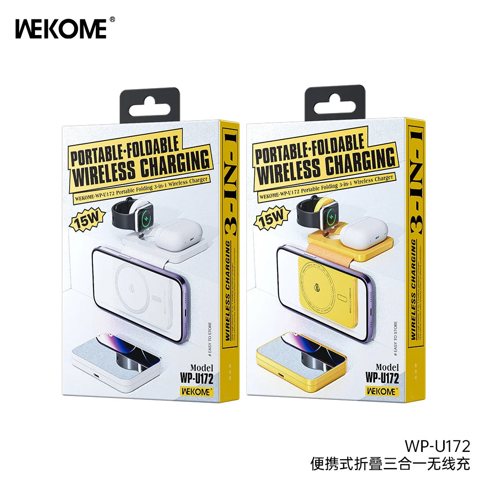 WEKOME 3-in-1 Portable Wireless Charger 15W – Magnetic Phone Holder, Vertical Fast Charging