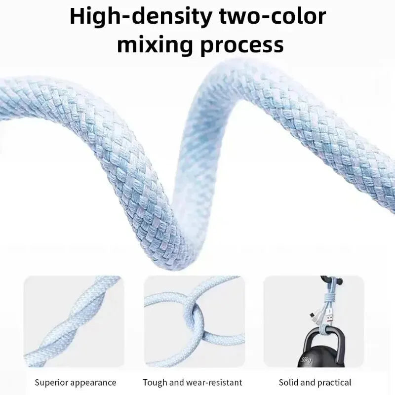 6A 3-in-1 USB-C Fast Charging Cable – 66W Super Charger for Huawei, Xiaomi, Samsung, OPPO, iPhone