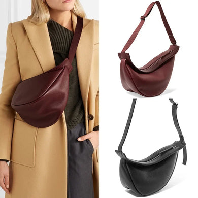 Stylish Leather Chest Bags: Women's Solid Color, Single Strap, Half-Moon Design