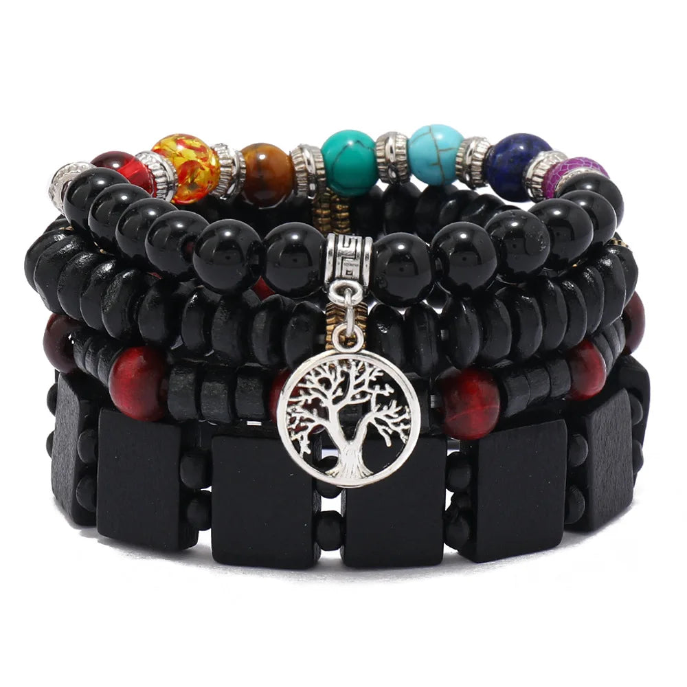 Bohemian Wood Bead & Cactus Charm Bracelets – Hamsa, Butterfly Designs for Men & Women