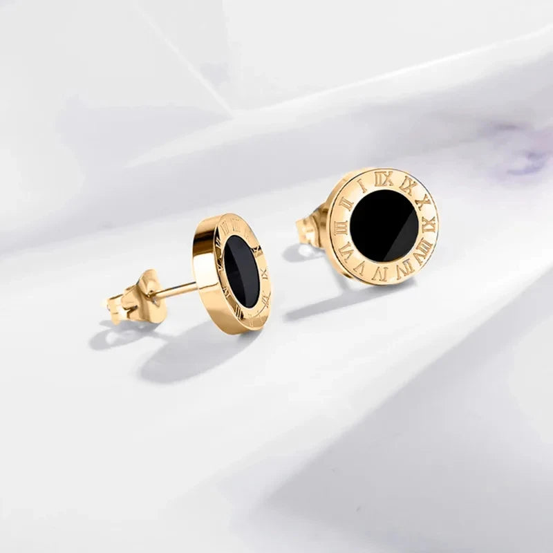 Unisex Roman Numeral Studs - Stainless Steel Acrylic Crystal Earrings