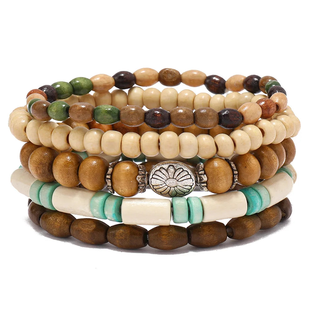 Bohemian Wood Bead & Cactus Charm Bracelets – Hamsa, Butterfly Designs for Men & Women