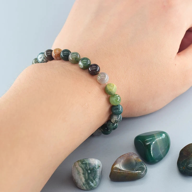Natural Agate Beaded Bracelet – Tourmaline Color Energy Healing Jewelry for Women