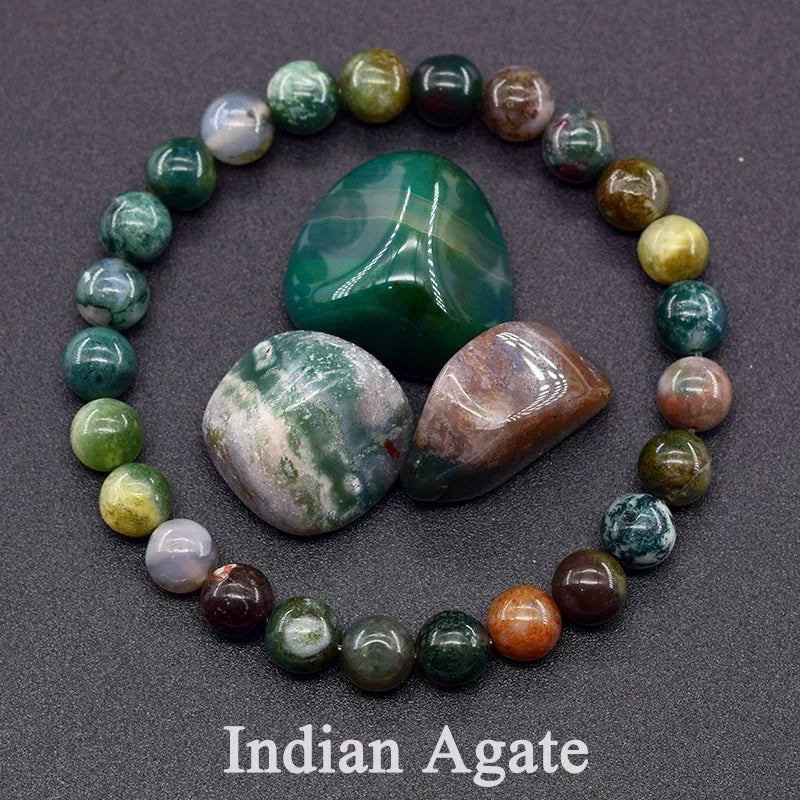 Natural Agate Beaded Bracelet – Tourmaline Color Energy Healing Jewelry for Women