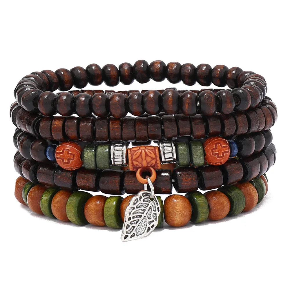 Bohemian Wood Bead & Cactus Charm Bracelets – Hamsa, Butterfly Designs for Men & Women