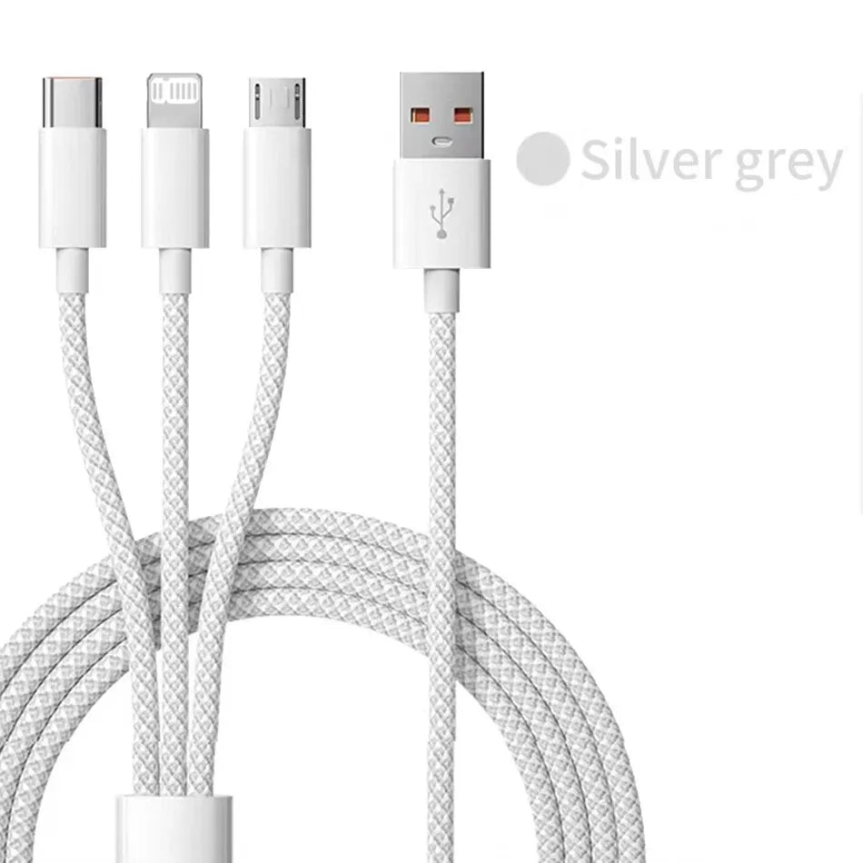 6A 3-in-1 USB-C Fast Charging Cable – 66W Super Charger for Huawei, Xiaomi, Samsung, OPPO, iPhone