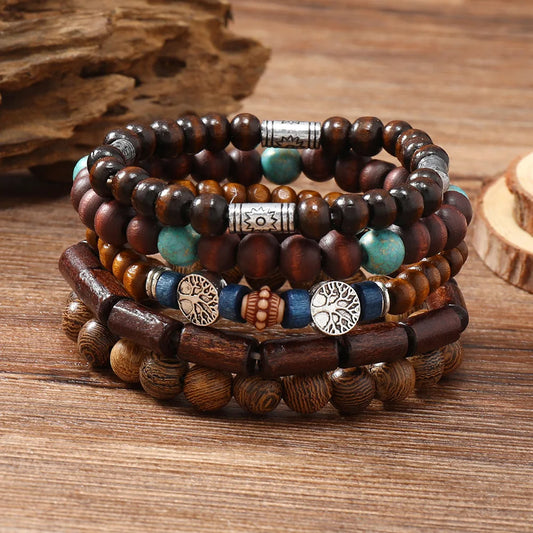 Bohemian Wood Bead & Cactus Charm Bracelets – Hamsa, Butterfly Designs for Men & Women