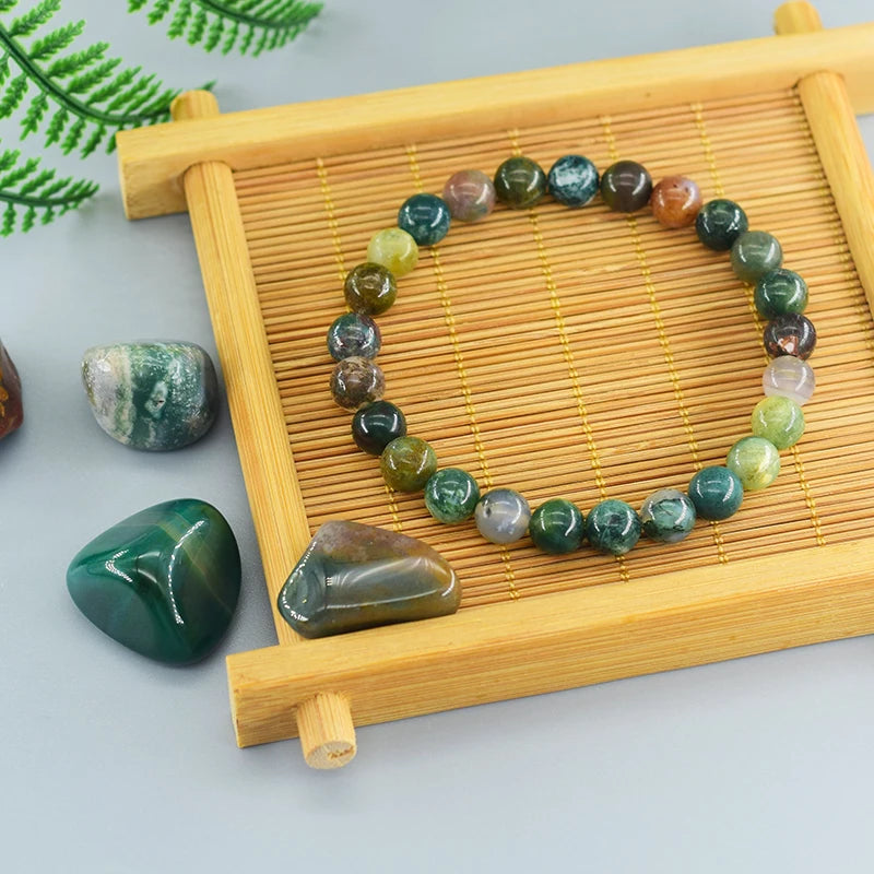 Natural Agate Beaded Bracelet – Tourmaline Color Energy Healing Jewelry for Women