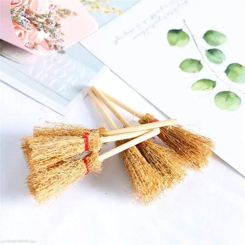 Mini Broom Witch Straw Brooms DIY Hanging Ornaments Dollhouse Accessories